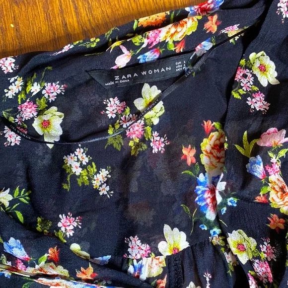 🌹 Zara Woman 🌹 Sheer Floral Long Sleeve Ruffle Dress - Picture 14 of 15